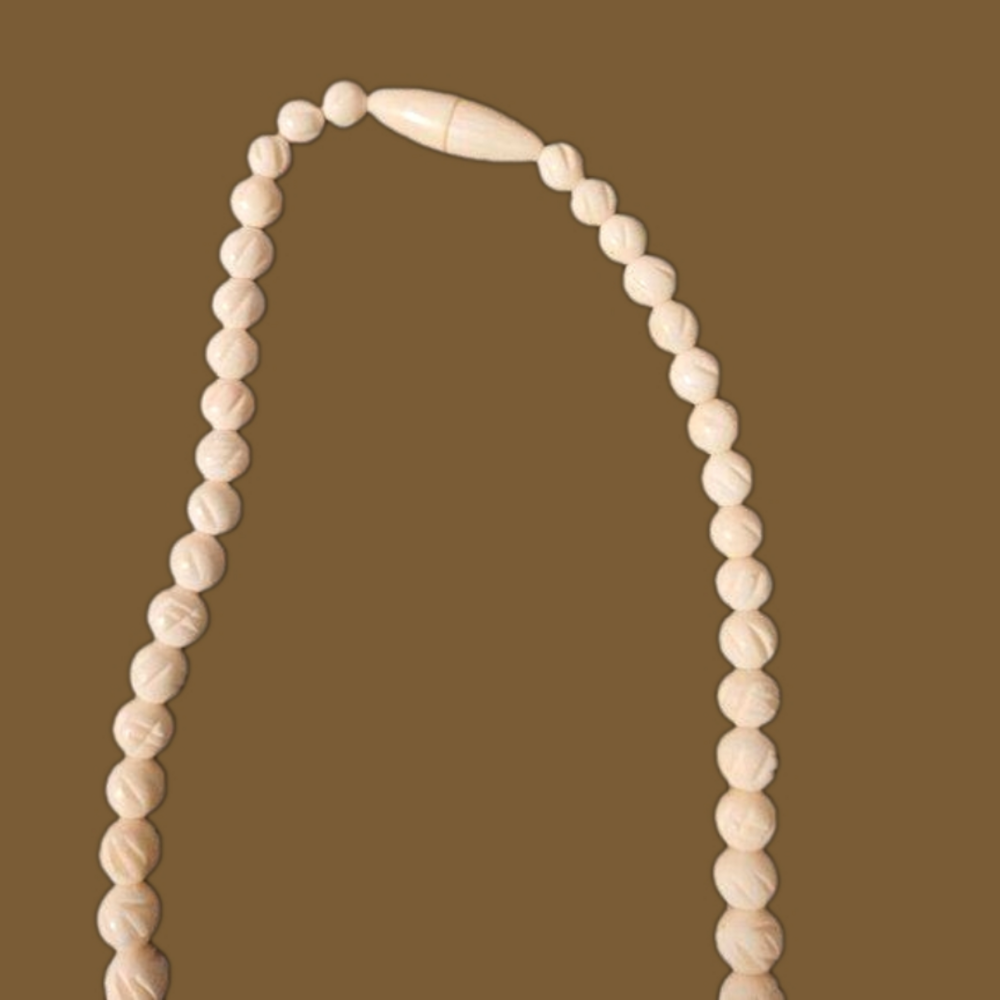 Vintage Faux Ivory Carved Plastic Bead Necklace, NWOT